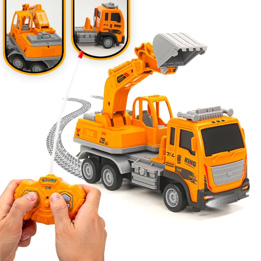 Caminhão Retroescavadeira Controle Remoto Led Escala 1:16 Brinquedo Construção Infantil