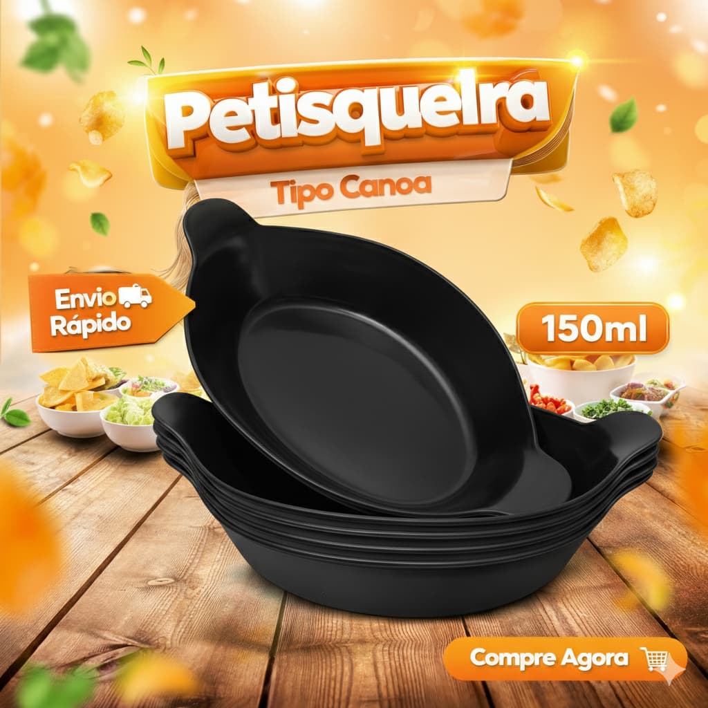Kit até 10 Petisqueira Barquinha Canoa 150ml Pequena PRETA Churrasco Festa Frios Amendoim Caldos