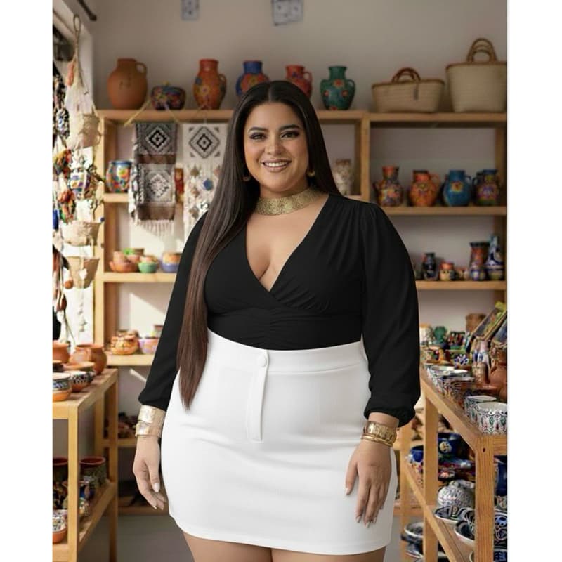 Shorts saia plus size neoprene botão forrado Moda Verão 2026 - Tamanhos G1 ao G3