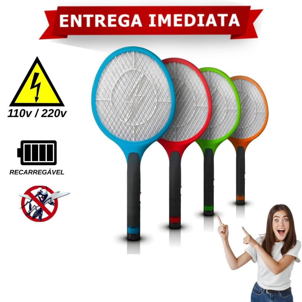 Raquete Elétrica Mosquito Baratas e Insetos Recarregável Bivolt