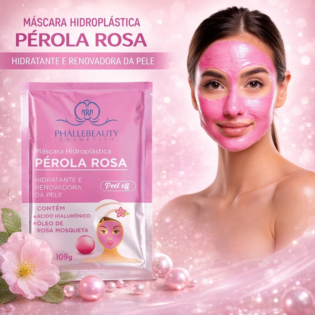 Kit Máscara Hidroplástica Peel Off Pérola Rosa Sachê 10g - Phallebeauty