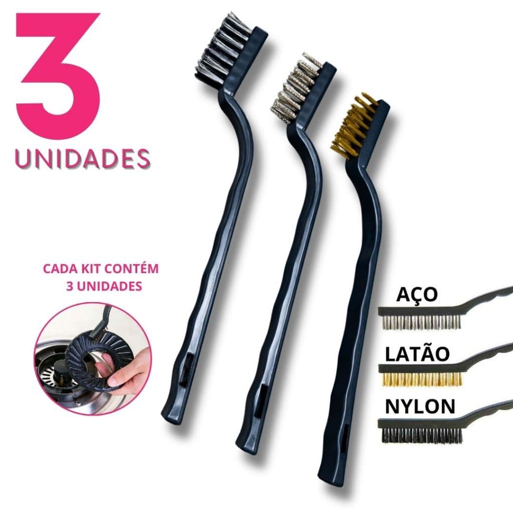 Kit Escovas Multiuso Aço, Latão e Nylon | Limpeza pesada doméstica e automotiva