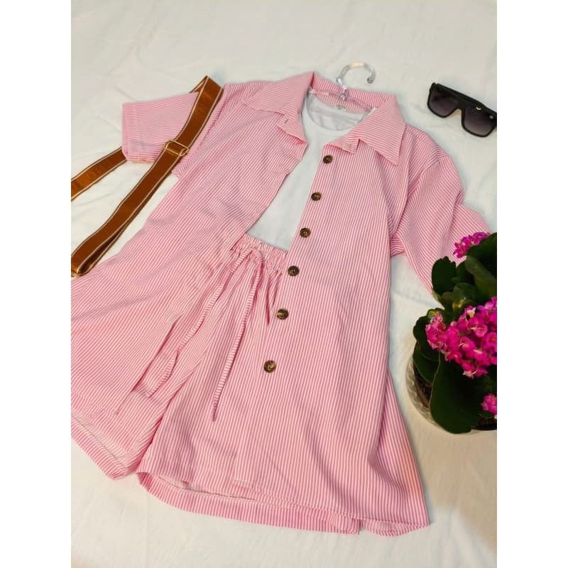 Conjunto Kimono e short feminino listrado