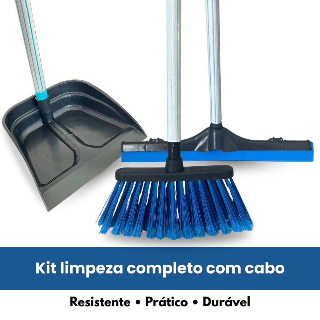 Kit Vassoura Rodo Com Cabo 1,20cm Pá Cabo 60cm - Limpeza Qualidade Eficiência