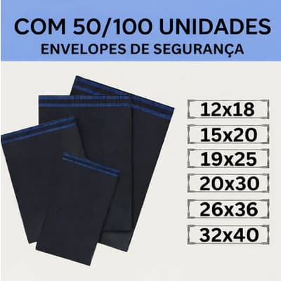 50/100 unidades Kit Envelope de Segurança saco plástico embalagem cinza auto colante, Lacre Inviolável - Varias medidas