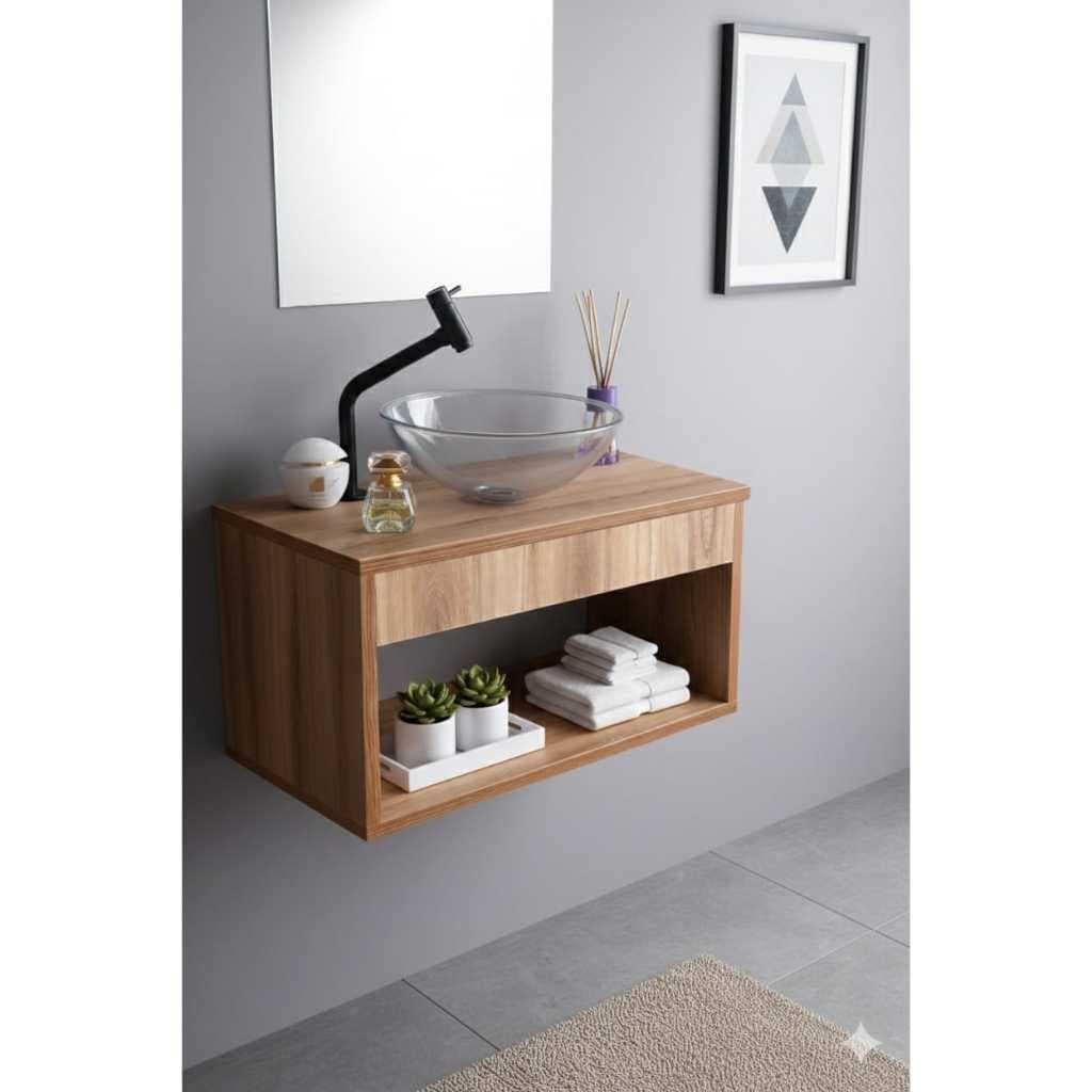 JÁ VA MONTADO! Gabinete Armário 60Cm Com Cuba Transparente de Acrílico MDF/PROMOÇAO