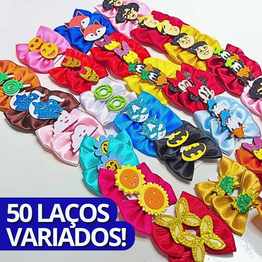 Laços Pet Mistos Variados 100/50 unidades Heróis, Mickey, Turma do Chaves, Fofo Glitter Laço Grande