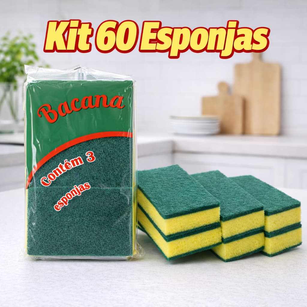 Kit 60 Esponjas de Louça Dupla Face - Multiuso, Antiaderente, Bucha, Uso Doméstico e Profissional