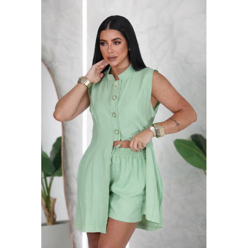 Conjunto Feminino Sensorial Liso Outono/inverno Shorts com Colete Tamanho M/G