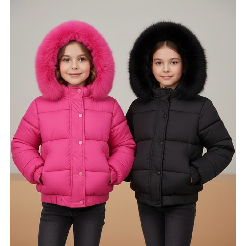 Jaqueta Puffer Menina Blogueirinha Infantil Juvenil Luxo Inverno Pelinho