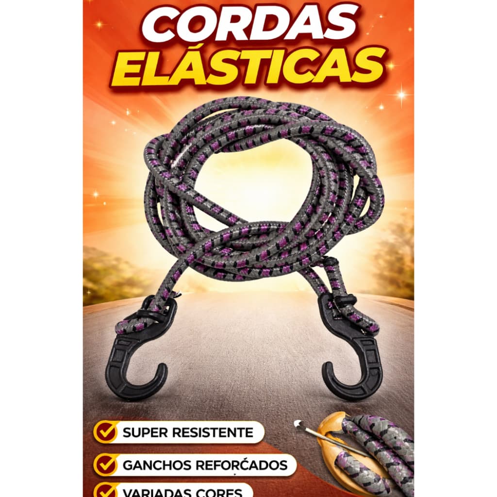 Kit com 10 Elásticos P/ Bagageiro Moto Carro Bicicleta Carga Extensor ponteira de Plástico