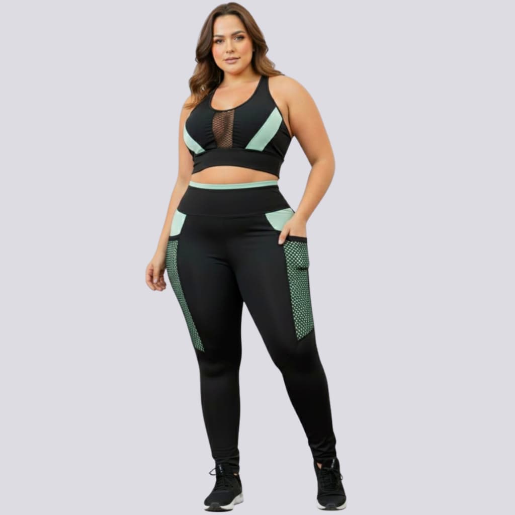 Conjunto Academia Top E Calça Plus Size Com Bolso Treino