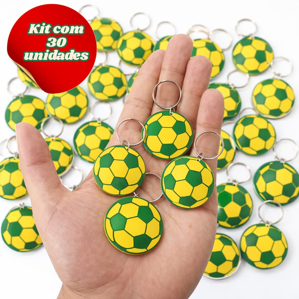 Chaveiro Bola Futebol verde e amarelo Brasil Kit 30 unidades Lembrancinha , futsal, torneio, festa, copa do mundo