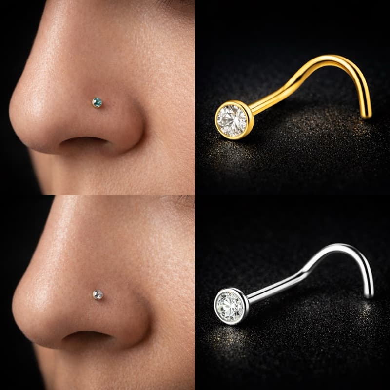 Piercing Nariz Nostril Titânio Ponto de Luz Filetado Zircônia PVD