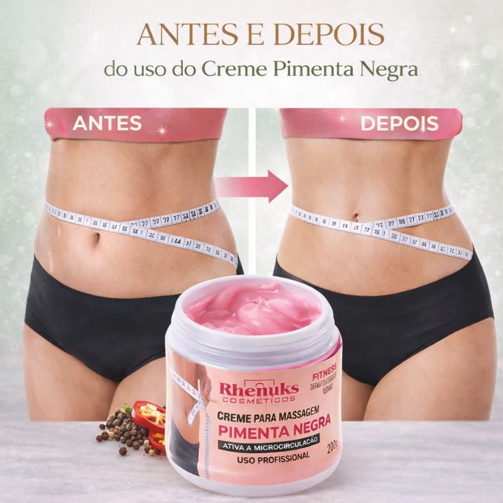 Creme Gel Massageador Pimenta Negra 200g Rhenuks - Redutor de Medidas, Ativa a Microcirculação