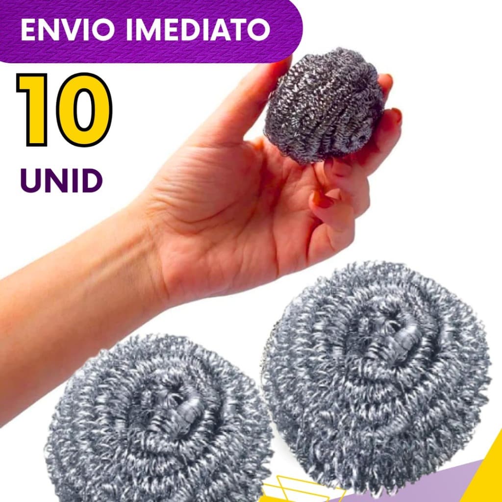 Kit 5, 10 ou 12un - Esponja de Aço Inox - Não Enferruja - Limpeza Pesada Panelas Grelhas