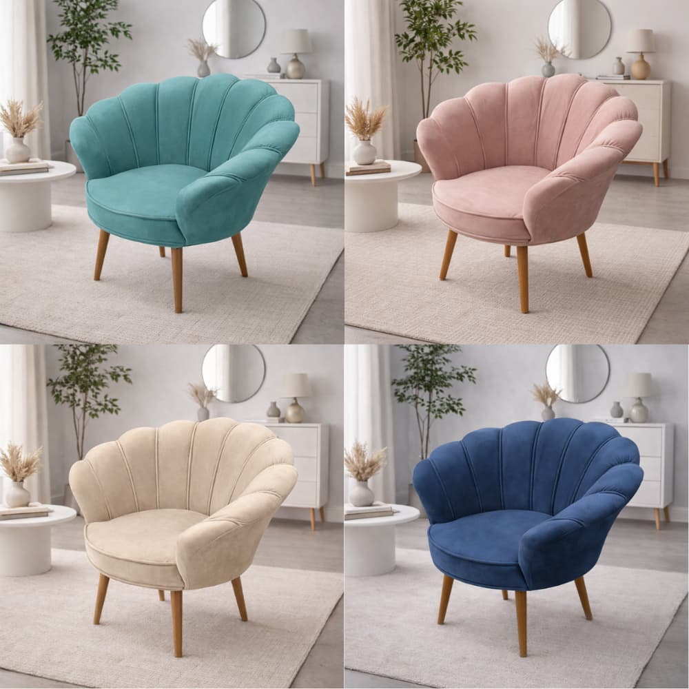 Poltrona Decorativa Pétala luxo Tecido Veludo Pés Palito Sala, quarto e recepção.