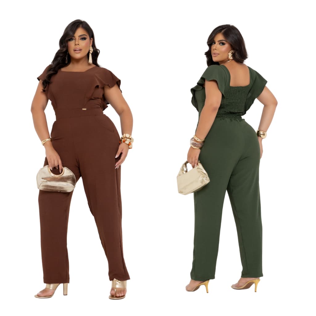 Macacão Longo Feminino Plus Size Sofisticado Duna Premium