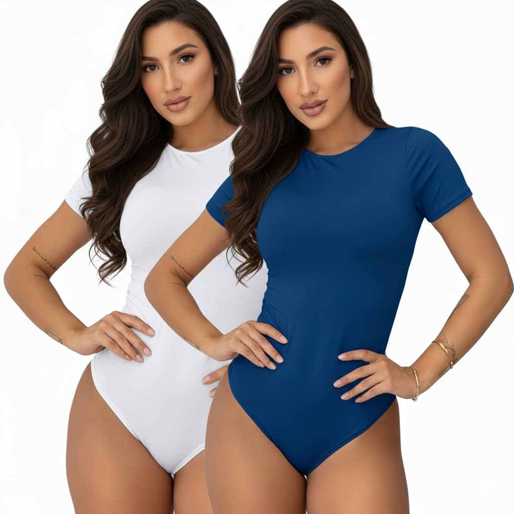 KIT 2-1 Body Feminino Gola Redonda Careca Manga Curta Suplex Blusa feminina