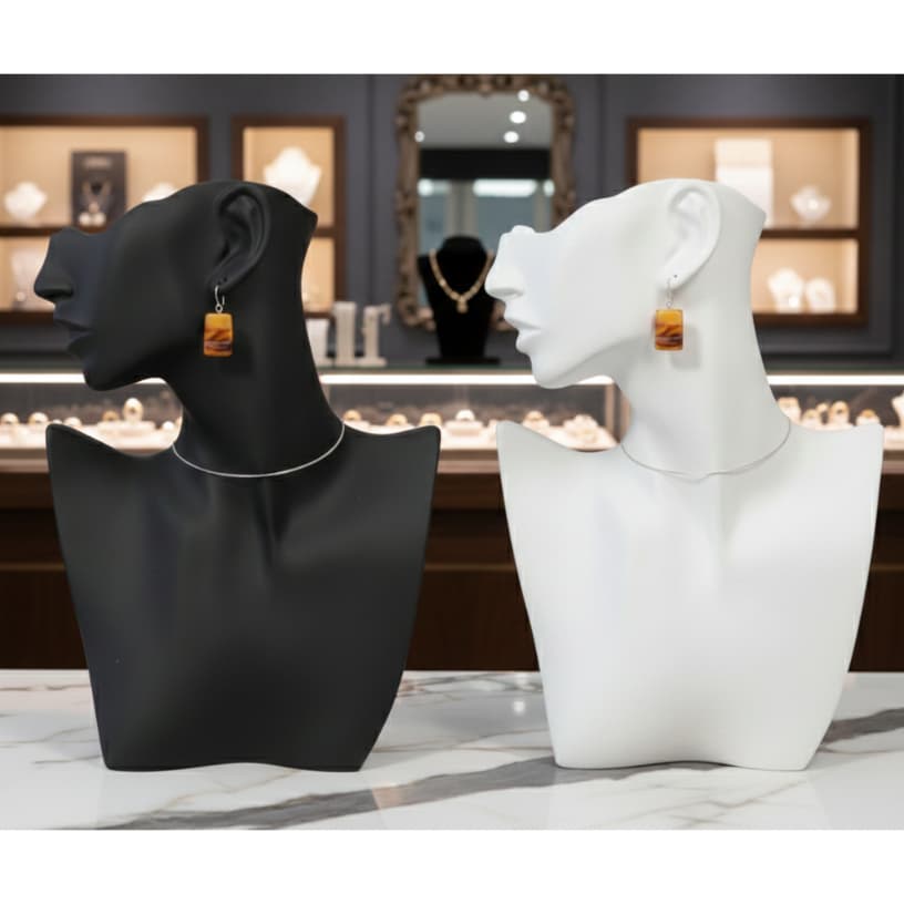 Expositor de Colares e Brincos Profissional – Busto Porta Joias Elegante para Loja, Vitrine e Fotos