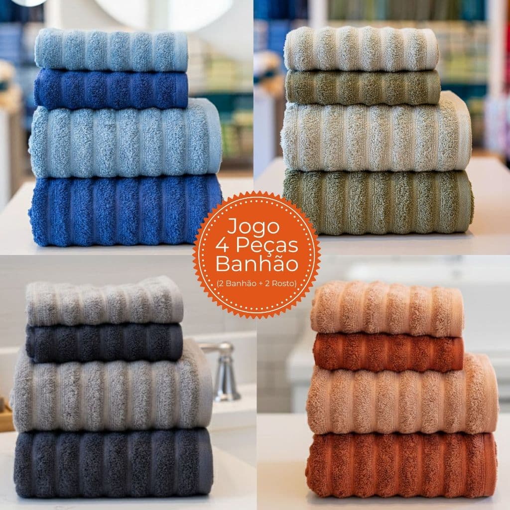 Jogo de Toalha Banhão 4 Peças Gigante 100% Algodão Excelente Absorção Habitat Wave