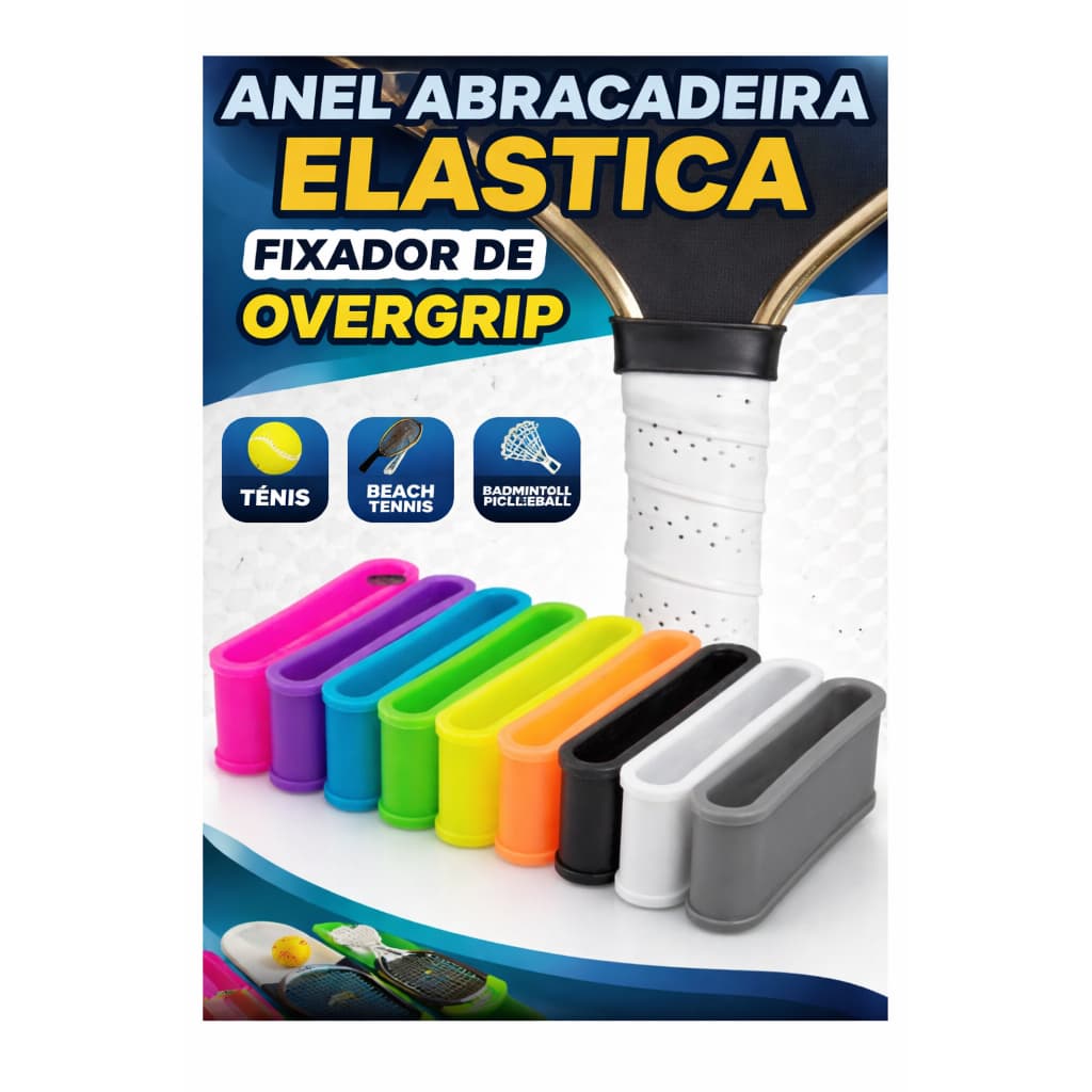 Anel Abraçadeira Elástica para Raquete de Tênis, Beach Tennis, Badminton e Pickleball | Fixador de Overgrip