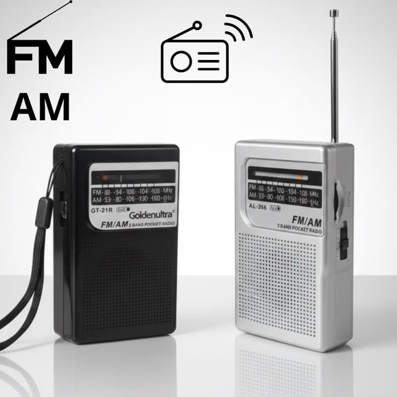 Rádio FM/AM Radinho De Bolso Portátil Pilha Alto Falante Integrado E Entrada Fone De Ouvido Retro