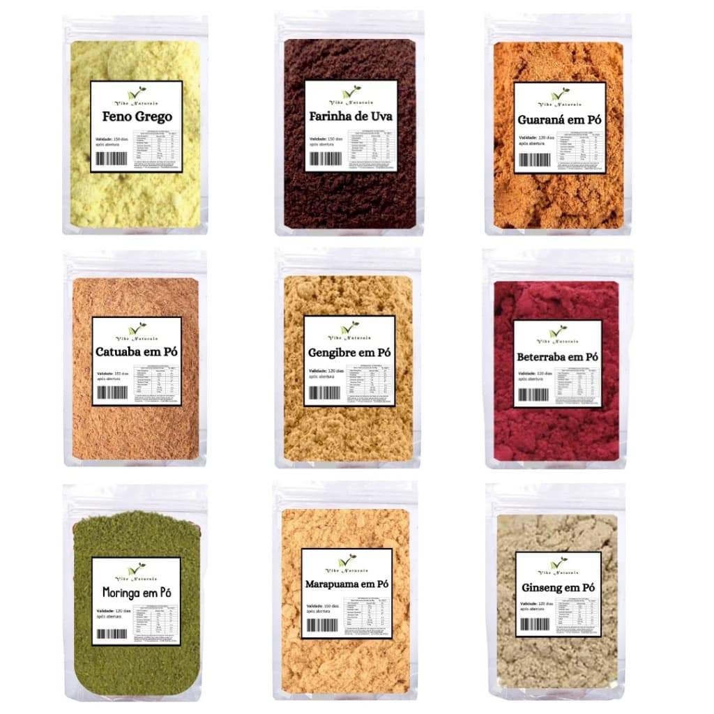 Combo Energético Natural Pré Treino 9 ITENS - Farinha de Beterraba, Gengibre, Guaraná, Catuaba, Farinha de Uva e outros