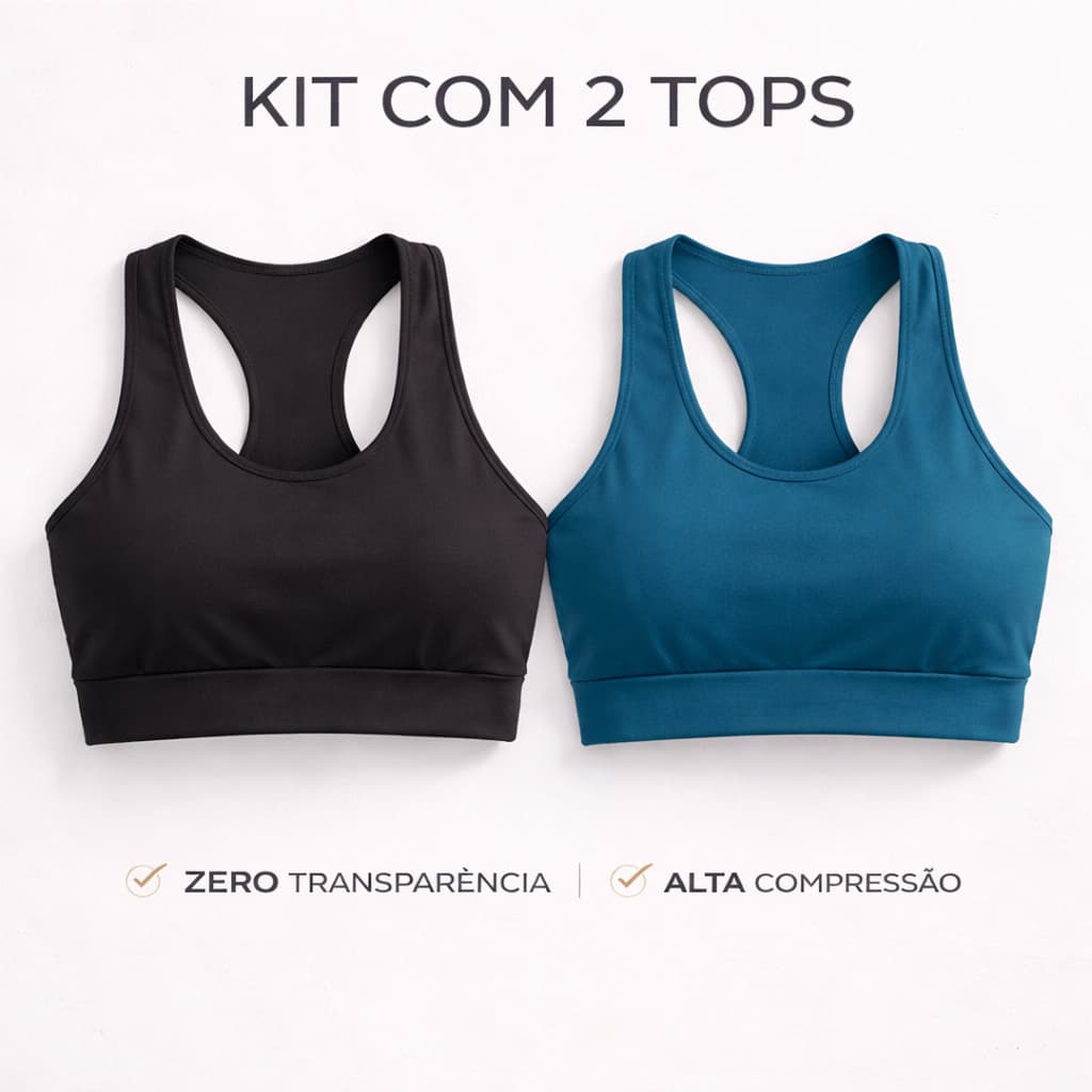 Kit 2 Tops Fitness Academia Alta Sustentação Plus Size sem bojo