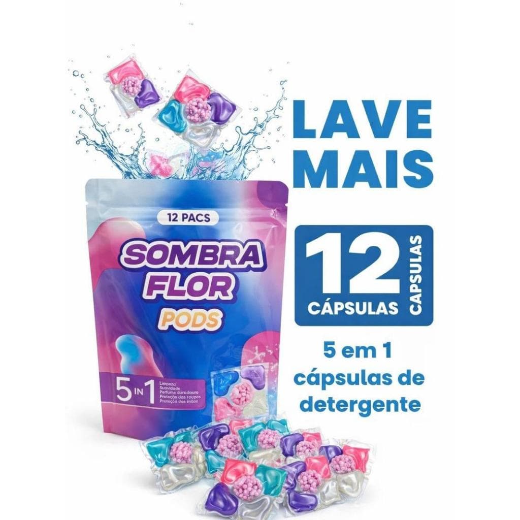 Sabão Cápsula Lava Roupas Detergente 5 em 1 Pods 12 Cápsulas Prático Fácil de Usar Tira Manchas
