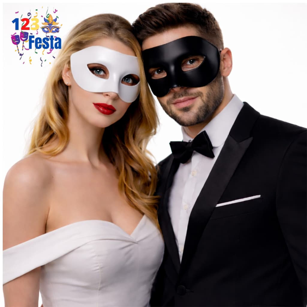 Máscara Carnaval/Fantasia Preta/Branca/Dourada Lisa para festa .