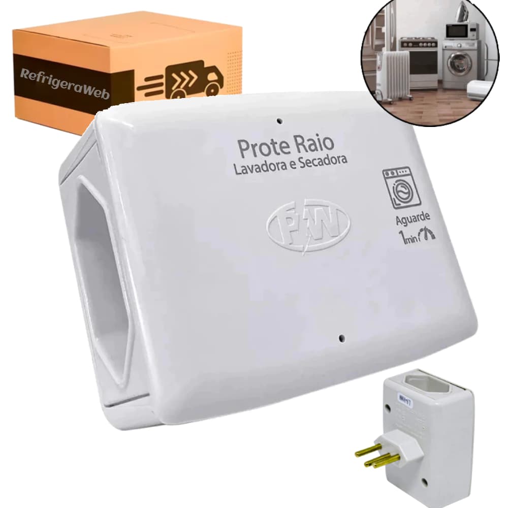 Protetor De Lavadora E Secadora Quedas D Energia Picos Raios Branco 220v