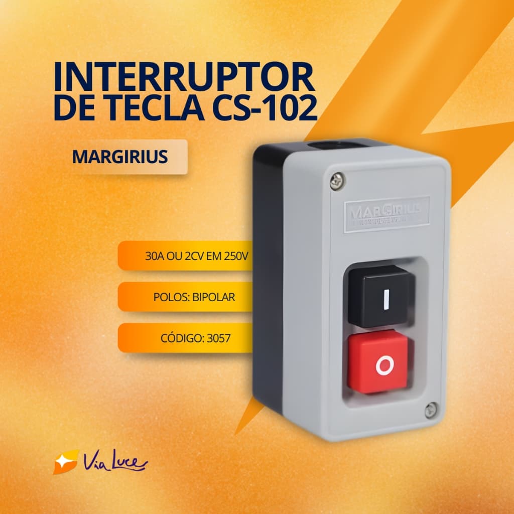 Chave Liga e Desliga para Acionamento de Motor Bipolar CS-102 30A 250V Margirius Cinza Termoplástico