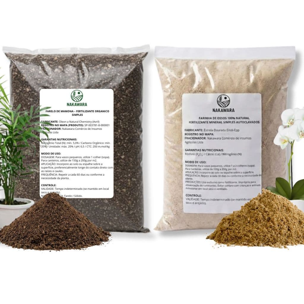 Kit 4Kg Farinha De Osso e Torta de Mamona Fertilizante Natural Adubo Orgânico Plantas Vaso Completo
