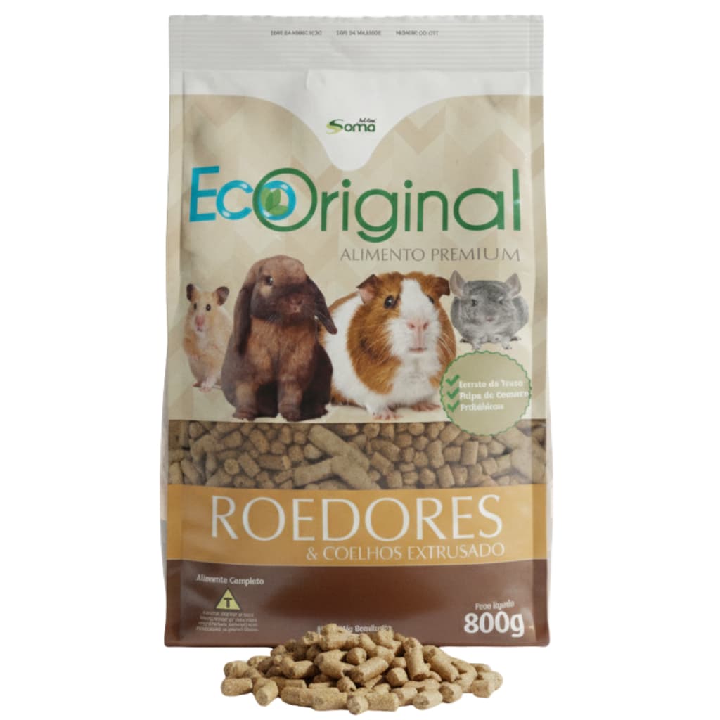 Ração Roedores Ecoriginal Extrusado 800g - Para Roedores Mini-Coelhos Porquinho da índia