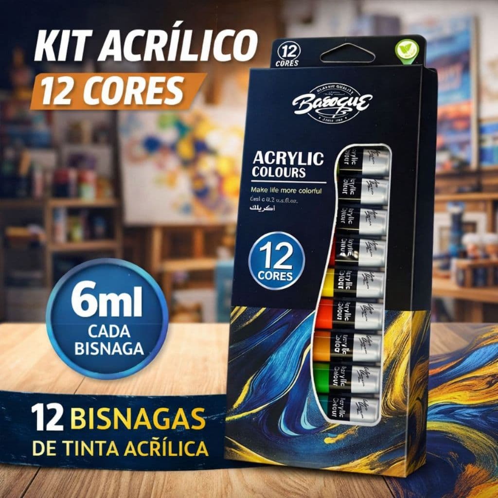Kit Bisnagas de Tinta Acrílica Baroque – 12 Cores | Extra-Fina | Secagem Rápida