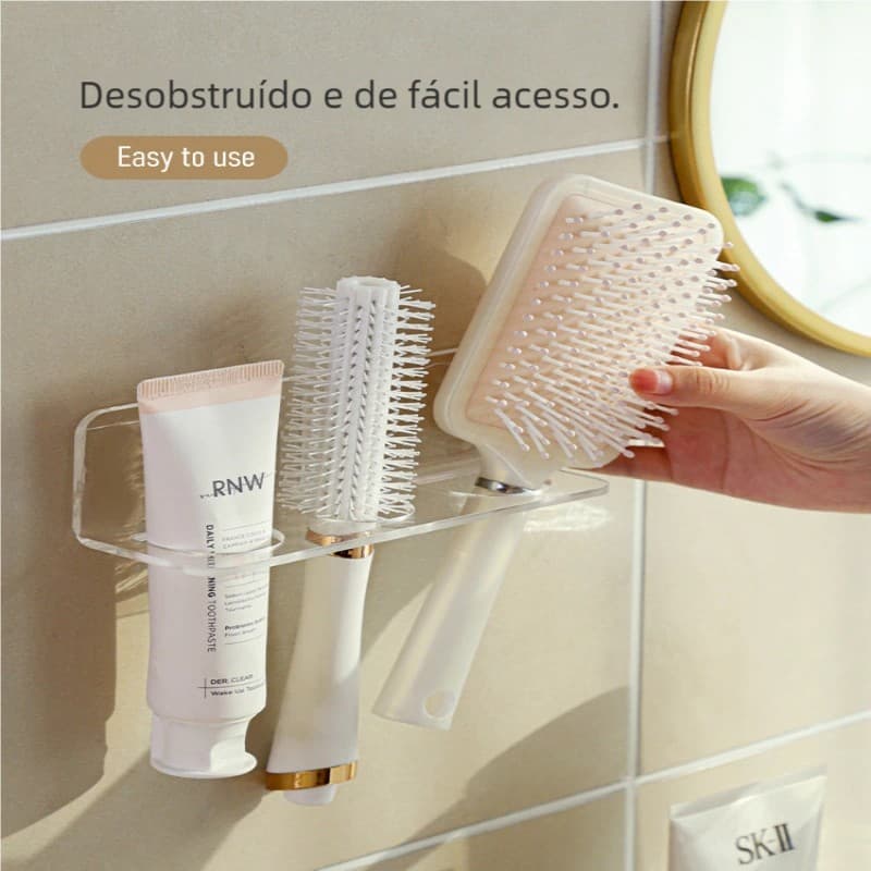 【Acrílico Cristal】Suporte Escova de Cabelo – Organizador para Quarto, Penteadeira e Guarda Roupa!
