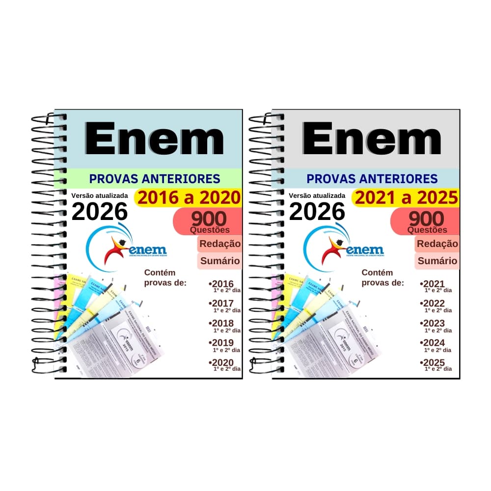 Kit Enem 2026 02 Apostilas com10 Anos De Provas Anteriores Questões 2016 A 2025 e Gabaritos