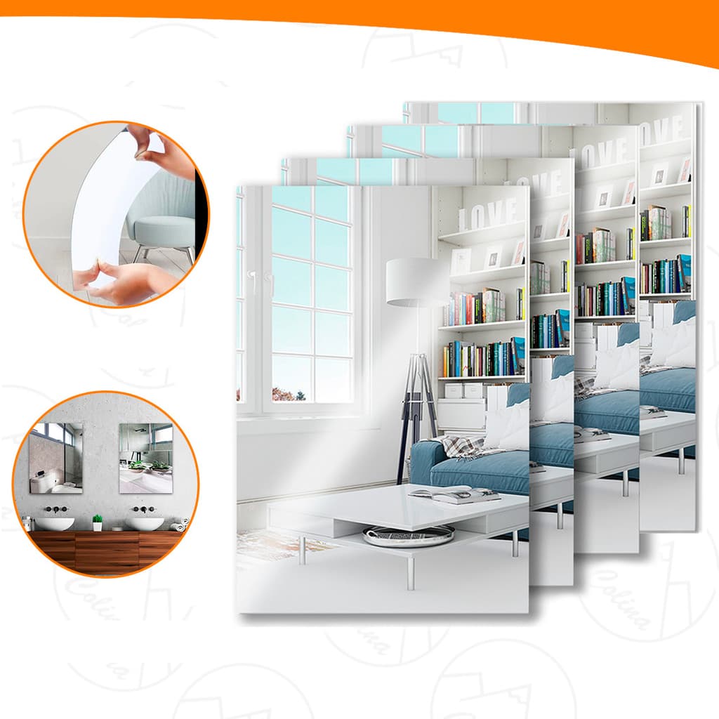 Espelho Auto Adesivo Acrílico Decorativo 20x30 Retangulares Ovais Arredondados