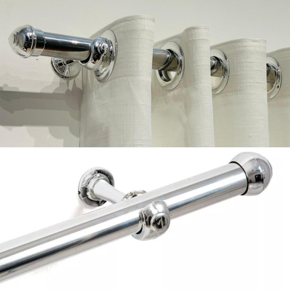 Kit Varão Luxo Cromado 3 ou 2 Metros 28mm ou 19mm Para Cortina Suportes Parafusos Buchas Completo