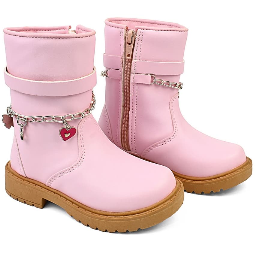 Bota Infantil Menina Estilosa Aplicação Corrente e Zipper Confortável e Macia