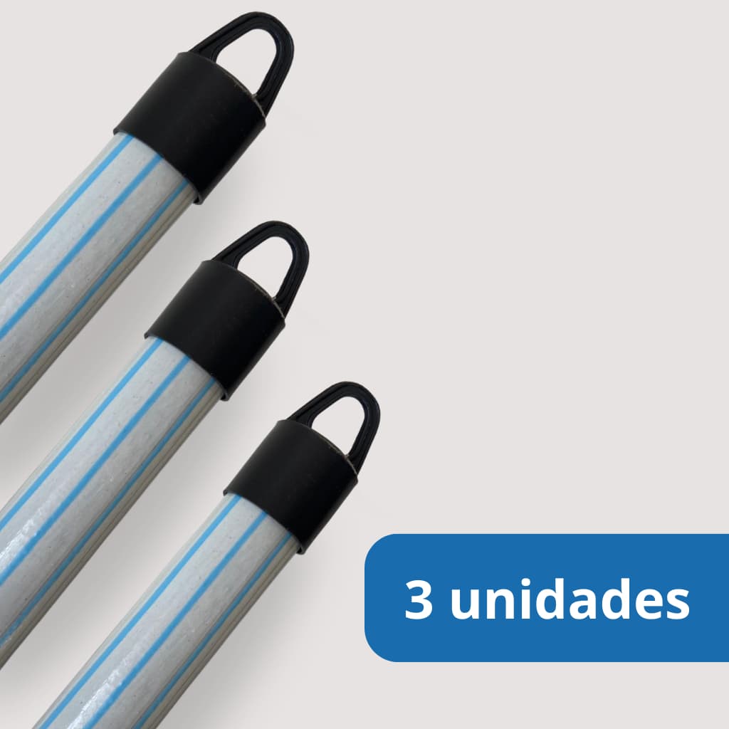 Kit 3 Unidades Cabo de Vassoura e Rodos 1,20cm com Rosca e Ponteira de Pendurar