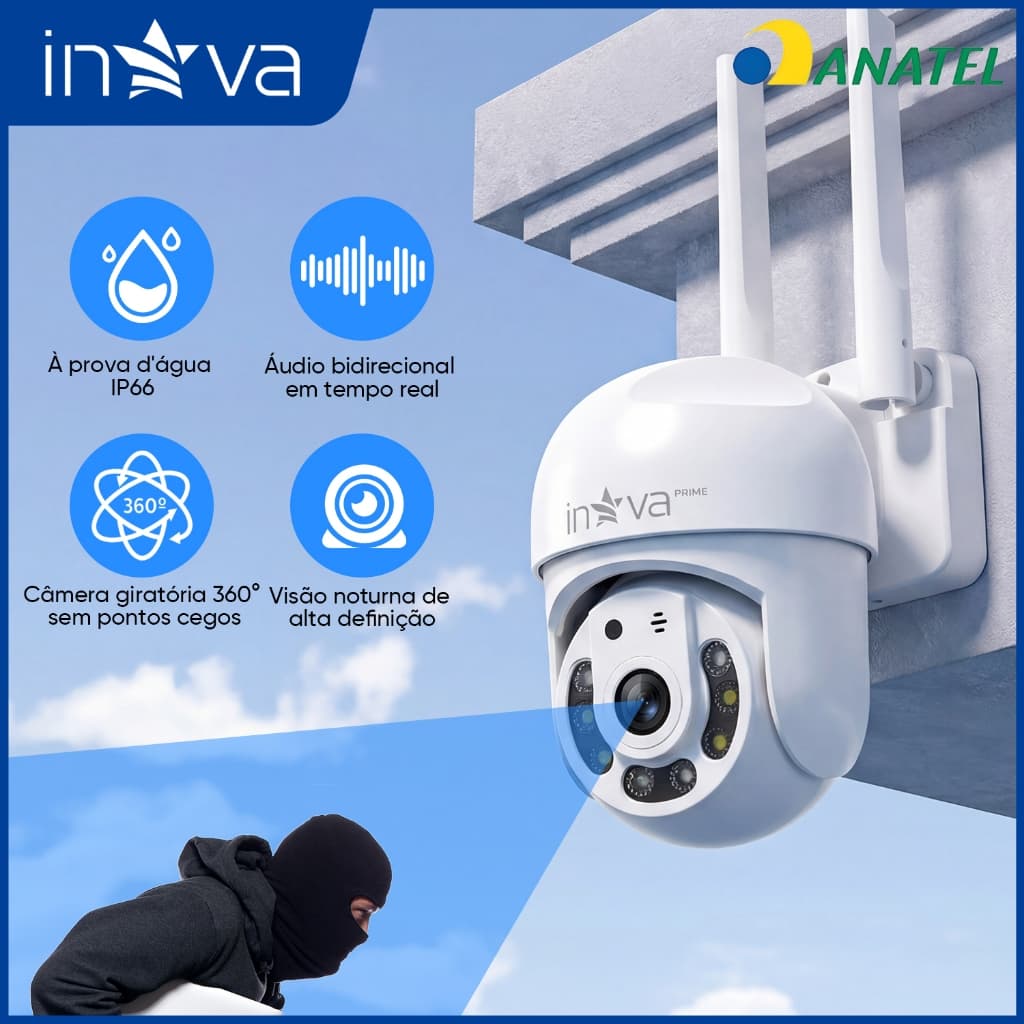 INOVA Câmera de segurança a Prova D'água sem fio gira 360° HD 1080P IP66 APP ICSEE 110-220V camera lampada wifi
