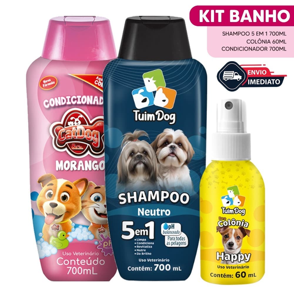 Kit Shampoo para Cachorro Neutro Shih Tzu Lhasa Apso + Condicionador + Colônia Pet Cães Envio Rápido