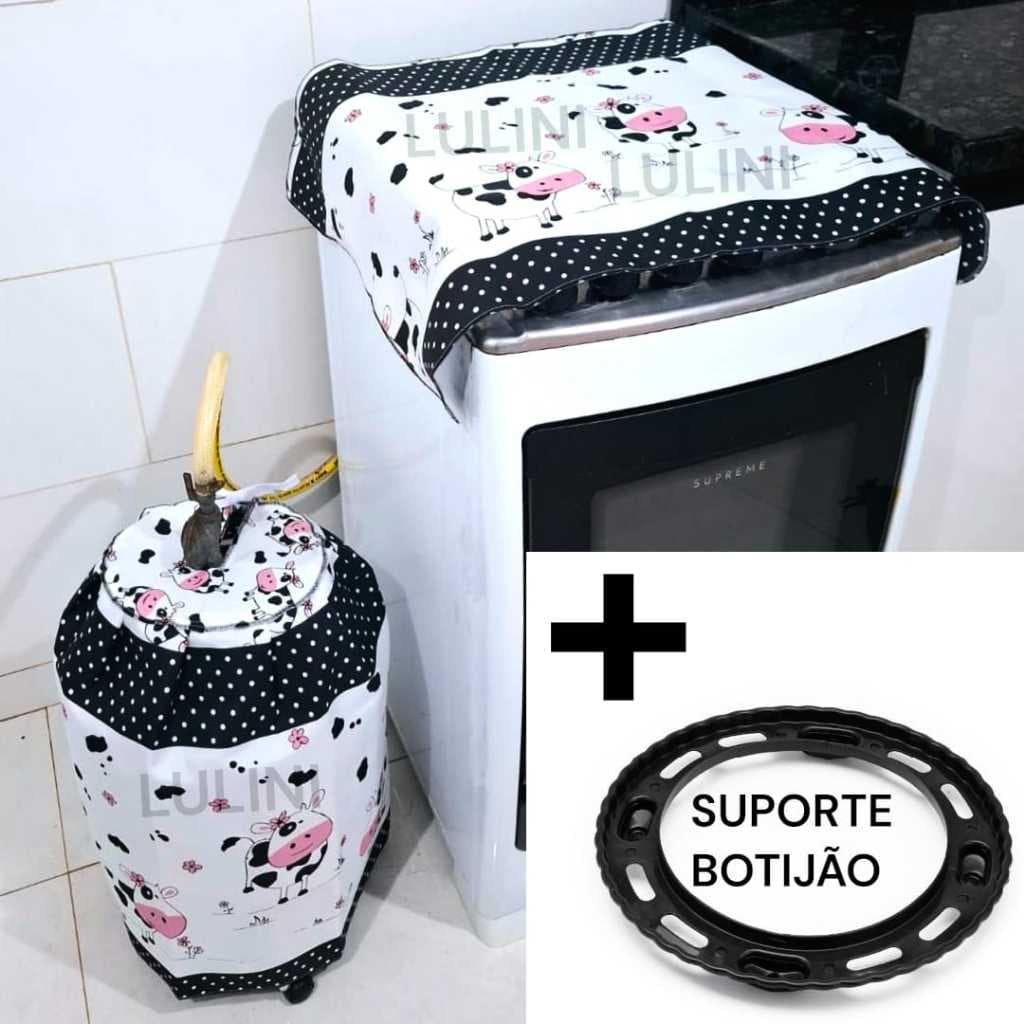 Kit 2 Peças Capa Fogão 4, 5 ou 6 Bocas + Capa Botijão Cozinha Tecido Lavável Alta Qualidade