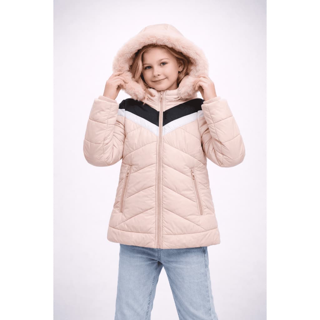 Jaqueta Infantil Feminina Puffer Inverno com Capuz Peluciado Quentinha Frio Inverno