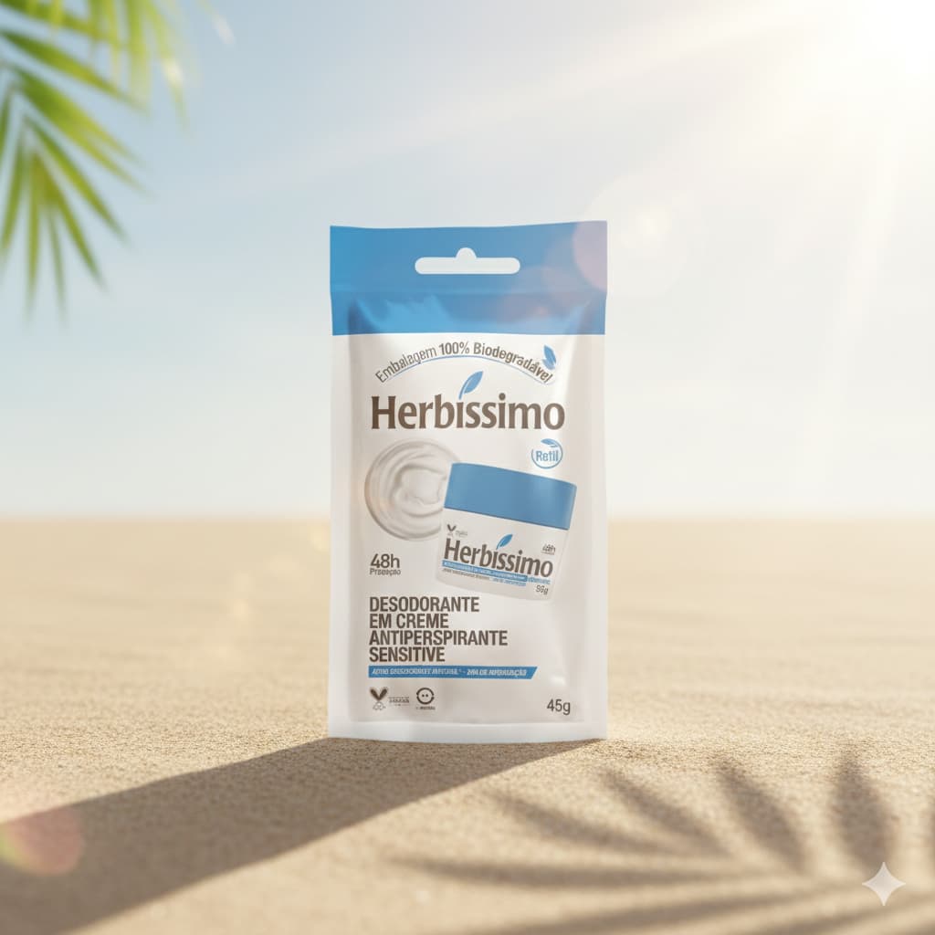 Sachê Refil Desodorante Creme Antitranspirante Sensitive Herbissimo 45G