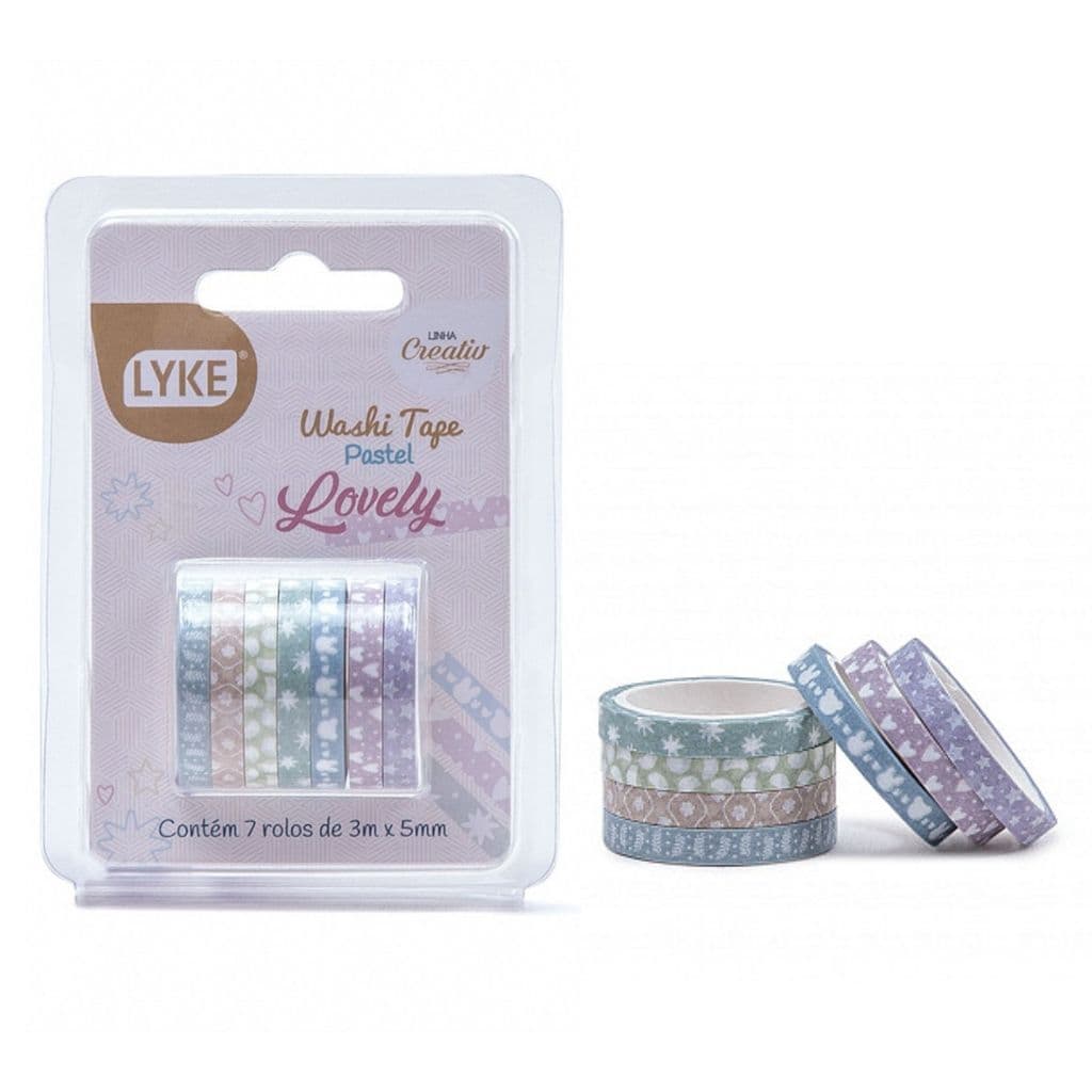 Kit 7 Fitas Adesivas Washi Tape Decoradas 3x5mm - Lyke