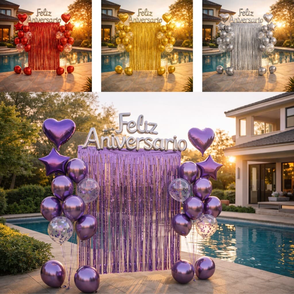 Kit Balão Metalizado Cortina Bexiga Feliz Aniversário Decoração de Festa Completa