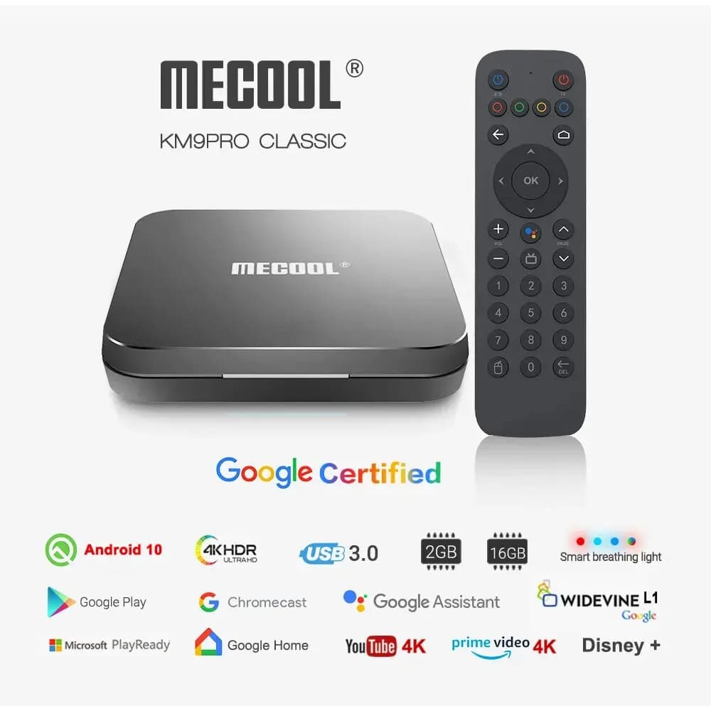TV Box Mecool KM9 PRO Classic, Android TV 10 Google, 2GB RAM, 16GB, 4K HDR, Chromecast, Voz